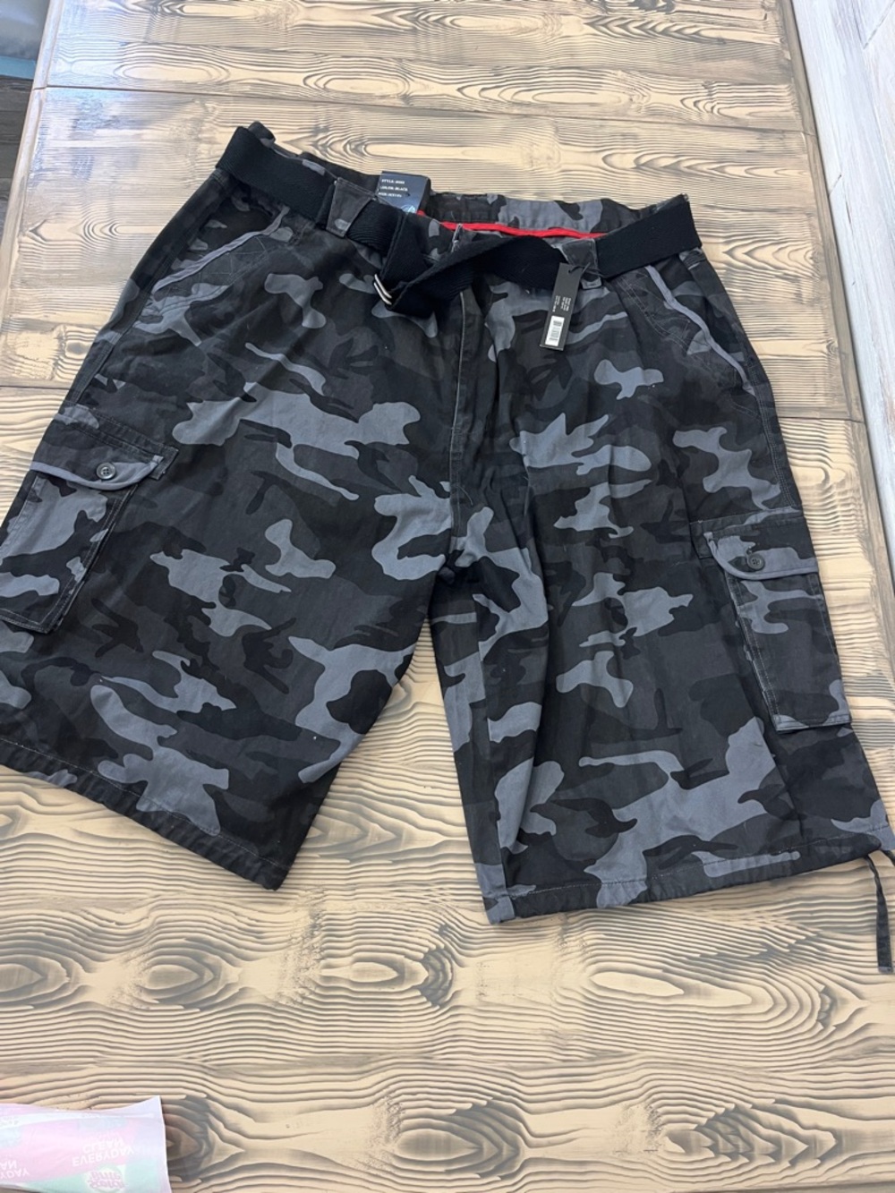 Men's Black & Gray Camo Cargo Shorts with Utility Pockets